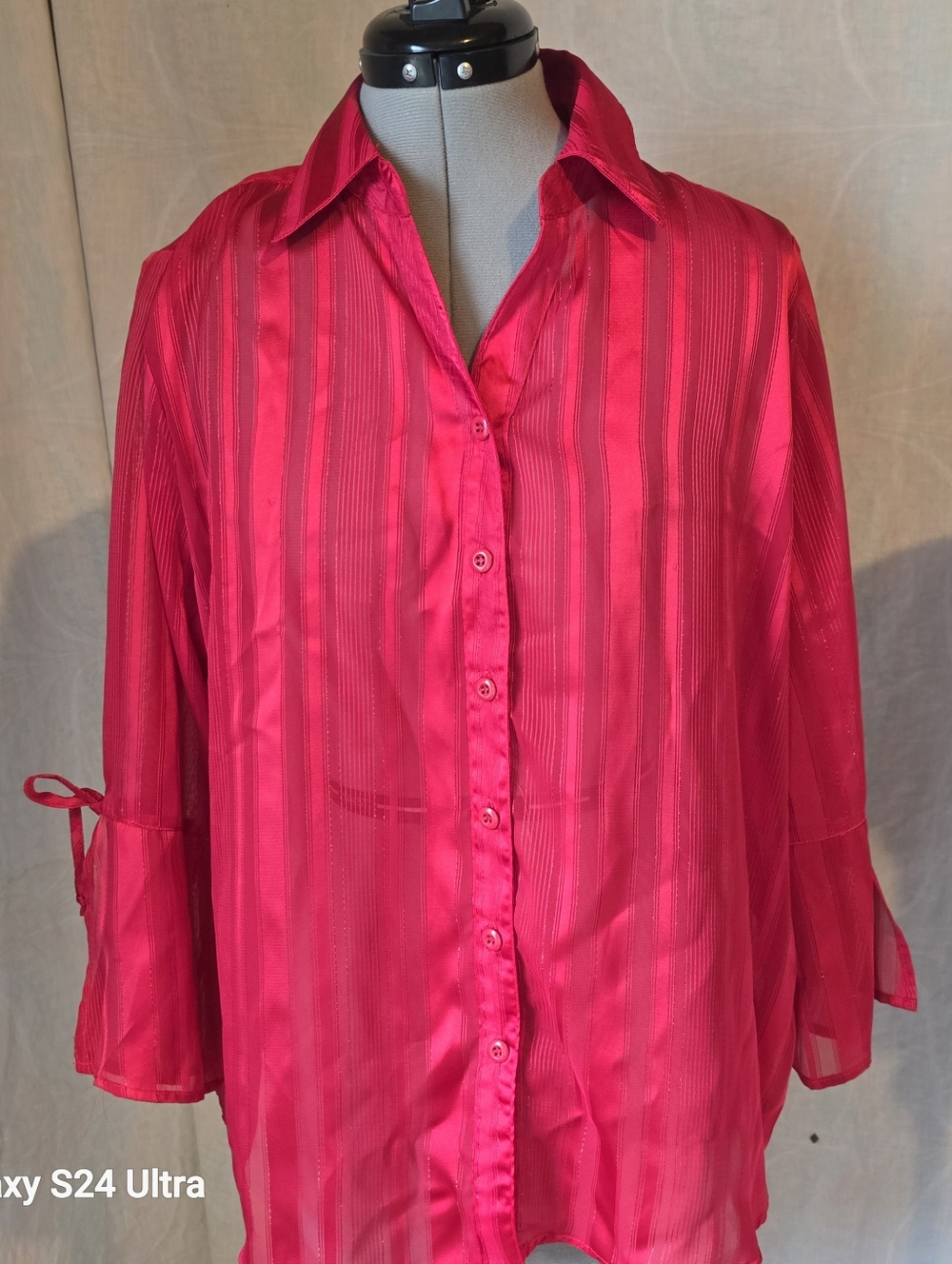 Bon Worth Hot Pink Sheer Button-Down Blouse